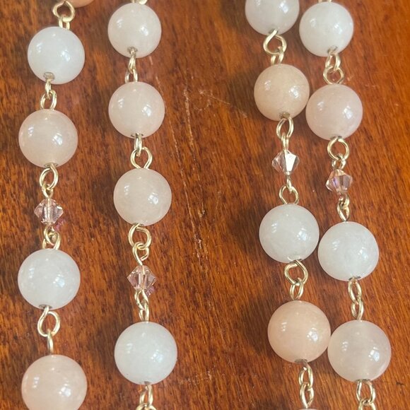 Gemstone Necklace, Peach Aventurine, Fossilized Coral Pendant, Swarovski Crystal - Picture 7 of 7